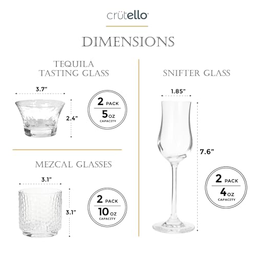 Crutello Tequila Sipping Glasses - Set of 6, 3 Unique Style Mezcal Glassware - 10 & 5 oz Tequila Tasting Glasses & 4 oz Copita Snifter Glass, Best Gifts for Alcohol Lovers - Thumbnail 2