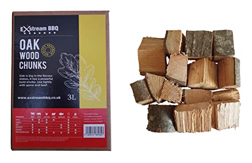Exstream BBQ Barbecue Smoking Wood Chunks Food Smoke Apple Hickory Oak Cherry Mesquite 100% Natural No Chemicals (Oak 3 Litre)