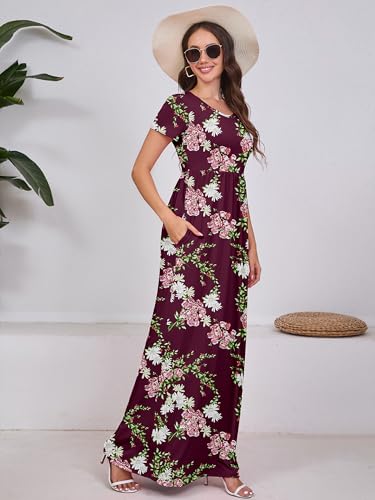 Image of DEARCASE Maxi Dress for Women Short Sleeve Casual Summer Loose Plain Comfy Long Dresses with Pockets