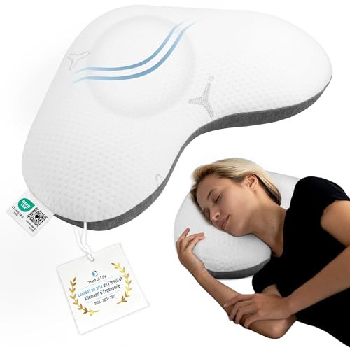 Oreiller Ergonomique Twist avec Housse innovante Intense, Oreiller en Mousse à mémoire de Forme Contre Les douleurs cervicales, Coussin Cervical pour Dormir sur le côté & hypoallergénique (Gris)