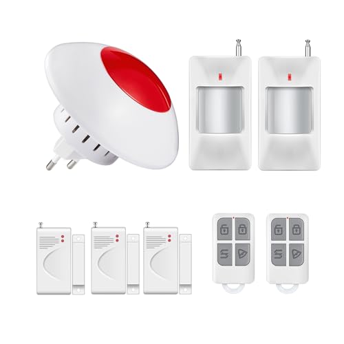 Sistemi di Allarme Casa Senza Fili, Antifurto Con 1 Sirena, 3 Sensori Per Porte E Finestre, 2 sensore di movimento E 2 Telecomando，Protezione Antieffrazione Casa, Appartamento, Garage