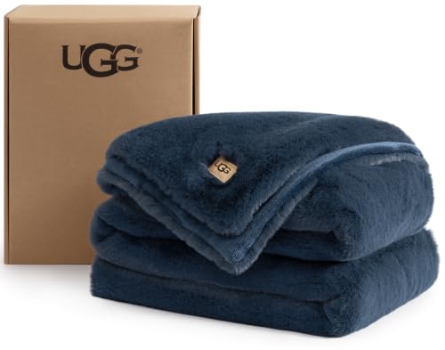 UGG Euphoria Throw Blanket, Plush Faux Fur Blanket, 50' x 70', Indigo Blue