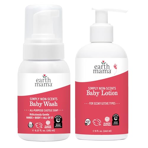 Image of Earth Mama Fragrance Free Bathtime Bundle | Simply Non-Scents Castile Soap & Baby Lotion | Unscented Baby Wash & Moisturizer with Calendula