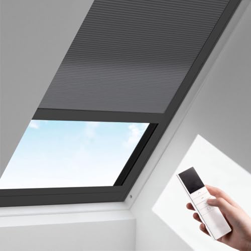 Zshine Motorized Cellular Shades Cordless Honeycomb Blinds Light Filtering Fabric Window Shades for Skylight (Black 93020M) 93020m Light Filtering