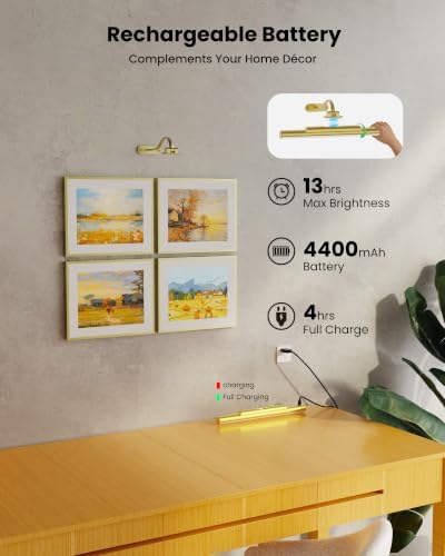 Craftersmark Picture Light for Wall Battery Powered Wireless 13in Gold — view 2