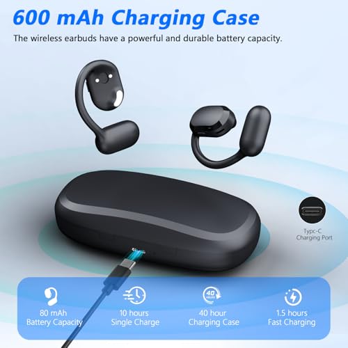 Image of BANIGIPA Open Ear True Wireless Earbuds, Bluetooth 5.4 Headphones w /Dual Mic for Calling, 10g Light&Comfort, Open Ear Earbuds w /Earhooks for Working Running Traveling, IP67 Waterproof, 40H Playtime