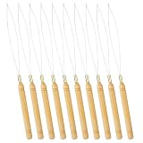 10 Stück Bartperlen Einfädler Haarverlängerungs Schleifen Einfädelhilfe Nadel Set mit Holzgriff Haar Zubehör Schlaufen Perleneinfädler Schleife Nadel Nadeleinfädler Ziehhaken für Haar