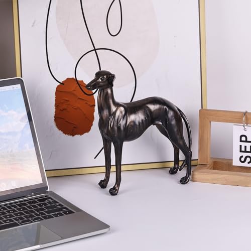 Estatua decorativa de perro lebrel en resina con acabado bronce miniatura 2
