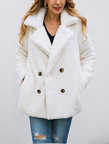 Prettygarden Women's 2023 Fashion Winter Coat Long Sleeve Lapel Zip Up Faux Shearling Shaggy Oversized Shacket Jacket (Style Two White,Medium) #TOP5