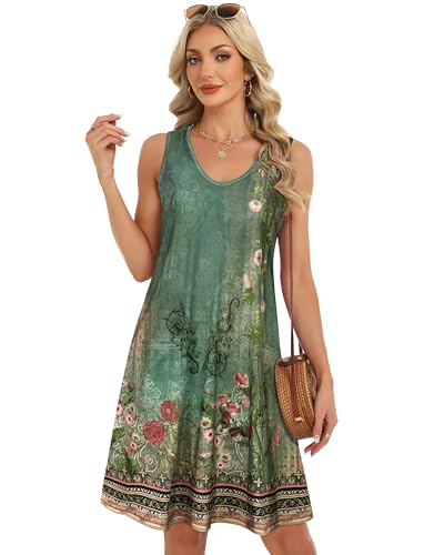Image of elescat Womens Summer Dresses Casual V Neck Sleeveless Pockets Beach Loose Tank Sundress 2026