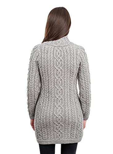 SAOL Ladies Irish Aran Zip Cardigan - 100% Merino Wool Ireland Coat with Pockets and Raised Collar3