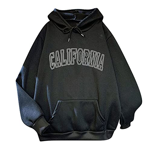 Sudadera con capucha para mujer, con estampado de manga larga, informal, con capucha, talla M-XXXL, Negro, XXL