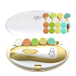 Baby Nail Clippers 20 In 1 By Royal Angels, Safe Electric Baby Nail Trimmer, Baby Nail File Kit, Additional Replacement Heads, Newborn Toddler Toes and Fingernails, Trim and Polish (Yellow)