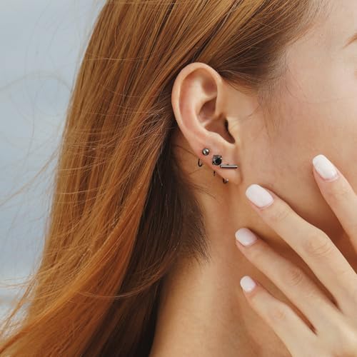 Image of CHIC & ARTSY 925 Sterling Silver Half Hoop Earrings for Women, Small Huggie Hoops Set with Ball Bar Star Moon Cross & Pearl, Lightweight Comfort Fit Everyday & Sleep Earrings