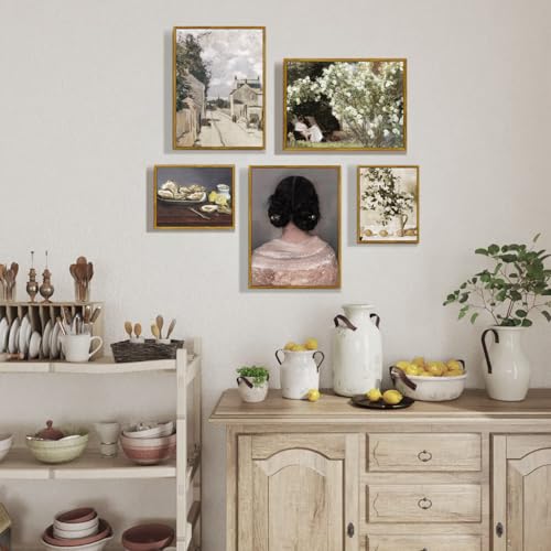 crmotu Vintage Framed Wall Art, Garden Women Canvas Art Prints, Rose Floral Classical Oil Paintings, Green Landscape Rustic Farmhouse Wall Decor Living Room Bedroom Bathroom Aesthetic Pictures 12x16in