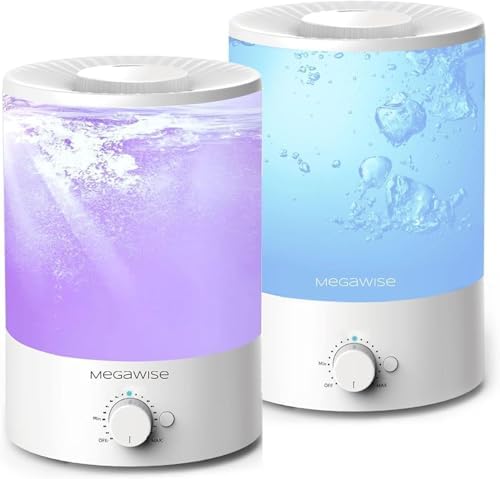 MEGAWISE 3,5L Luftbefeuchter für Schlafzimmer, leise, mit Top-Fill, 2er-Set | Regelbare Nebelmenge, abschaltbares Nachtlicht und automatischer Nebelstopp bei Wassermangel, für Wohn