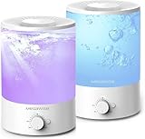 MEGAWISE 2 pack 3.5L Ultrasonic Cool Mist Humidifier – Top-Fill, Essential Oil Diffuser, Quiet Operation, Night Light, Auto Shut-Off for Home & Office (2)