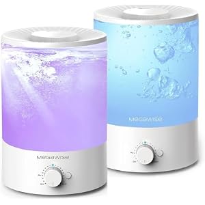 MEGAWISE 2 pack 3.5L Ultrasonic Cool Mist Humidifier – Top-Fill, Essential Oil Diffuser, Quiet Operation, Night Light, Auto Shut-Off for Home & Office (2)