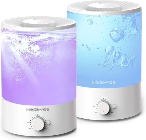 MEGAWISE 2 pack 3.5L Ultrasonic Cool Mist Humidifier – Top-Fill, Essential Oil Diffuser, Quiet Operation, Night Light, Auto Shut-Off for Home & Office (2)