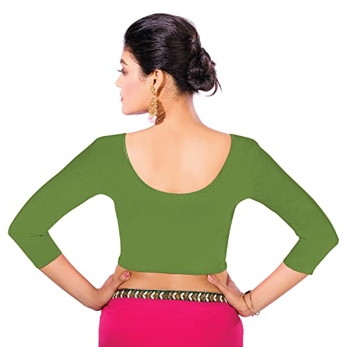 Image of Abhi Cotton Readymade Saree Blouse for Women- 3 /4 Sleeve, Round Neck, Regular-fit, Stretchable, Pull-on Style