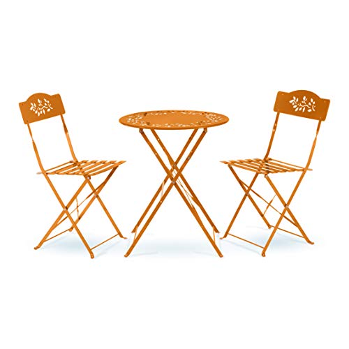 Alpine Corporation Msy100A-Or Bistro Set, Table: 24" L X 24" W X 28" H Chair: 17" L 18" W X 33" H, Orange #TOP14