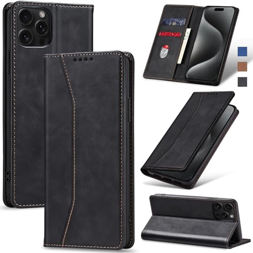 Image of Jasonyu Flip Wallet Case for iPhone 15 Pro Max,Black