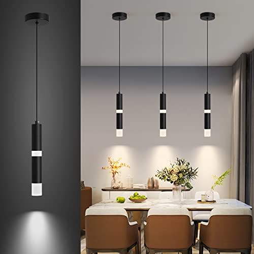 KERHENE Black Modern Pendant Light Kitchen Island, 3 Colors Adjustable Black Pendant Light, LED Mini Pendant Lighting fo Kitchen Island Bedroom Bedside Table Small Pendant Lights (1-Pack)