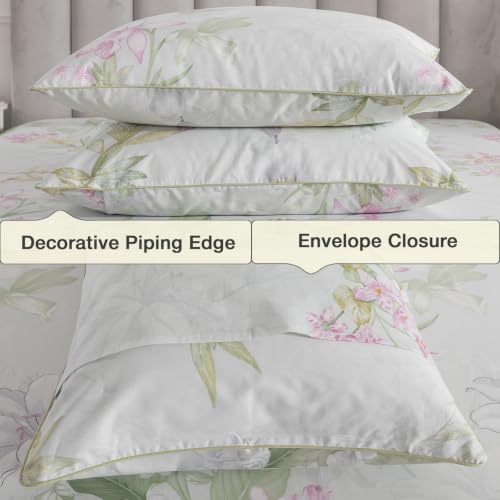 Image of Sage Green Vintage Floral Percale Sheets Queen Size Deep Pocket | 100% Cotton Patterned Farmhouse Sheet Set, Shabby Flower Leaf Chic Toile Bed Sheets, French Country Bedding, Soft Crisp, 4Pcs