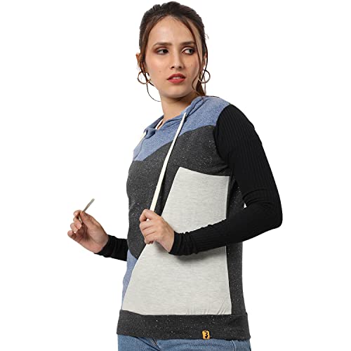 Image of PINACOLADA Women's Double Striped Hoodie with Ribbed Hem for Casual Wear | Hooded Neck | Long Sleeve | Pull On Closure | Cotton Sweatshirt Crafted with Comfort Fit for Everyday Wear