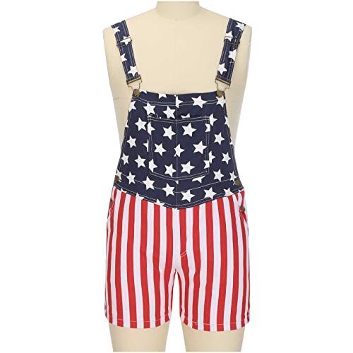 Dgoopd American Flag Bib Overalls For Men Independence Day 4Th Of July Shorts Jumpsuit Adjustable Strap Denim Overall American Flag Stars And Stripes Romper #TOP5