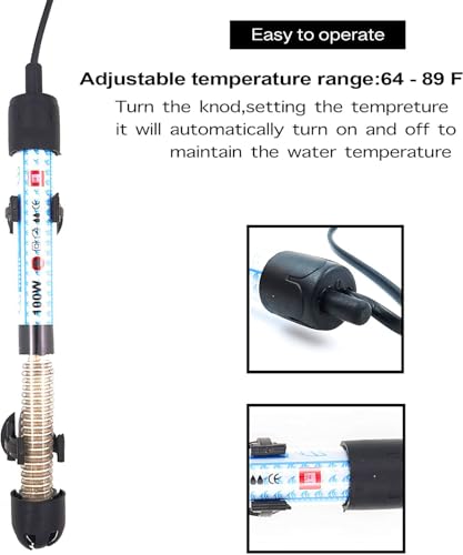 سخان حوض السمك الاوتوماتيكي بالكامل من كيك ات مع مقبض للتحكم في درجة الحرارة (100 وات) سخان غاطس لحوض السمك