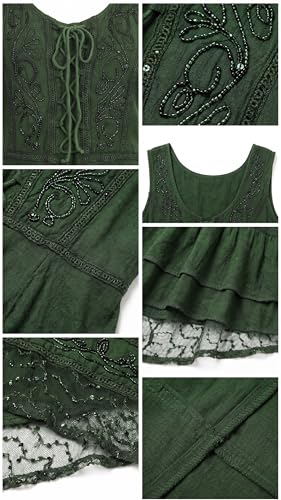 Image of Sakkas Sundara Stonewashed Rayon Embroidered Mid Length Dress