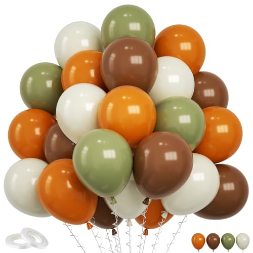 Image of Funhot Sage Green Brown Balloons Set, 60 Pcs Jungle Safari Party Balloons, 12 Inch Olive Green Orange Beige Latex Balloon Helium for Kids Wild Woodland Birthday Wedding Baby Shower Party Decorations