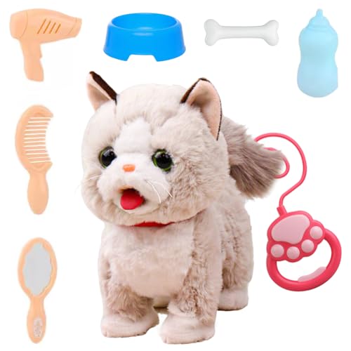 Piashow Robot Chat Interactif, Jouet Chien Qui Marche et Aboie et Remue Sa Queue, Chante, Peluche Interactive Peluche Chat, Jouets pour Enfants Cadeau...