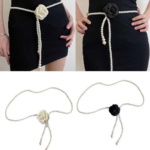 Elegant Artificial Pearls Waist Chain With Fabric Flower Design For Women Skirt Night Event Dresses Decorative Accessory2