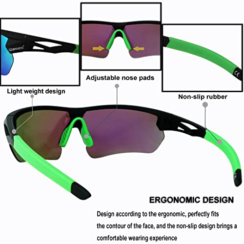 OUTDOORSPARTA Sports Sunglasses(3. Black Frame, Full Lens Green), 3. Black Frame, Full Lens Mirrored Green - Image 4