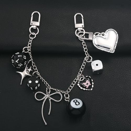 Cadena de plata para bolso Y2K con dados y lazo de FunBoat 3