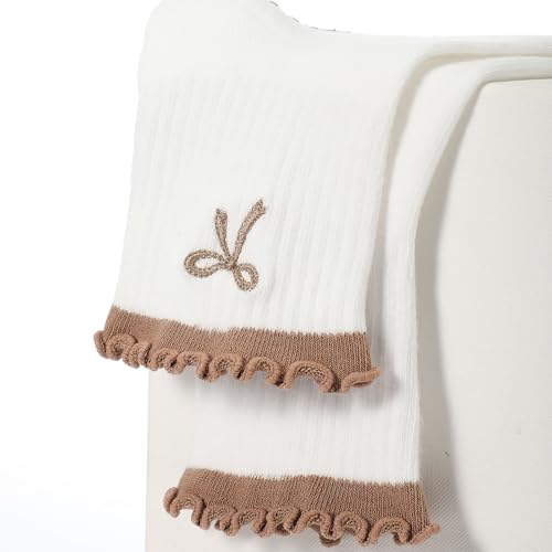 Image of Jeyiour Summer Cute Pilates Socks Women Bow Nonslip Ruffle Yoga Socks with Grip Barre Pilates Gift for Work Dance Fitness