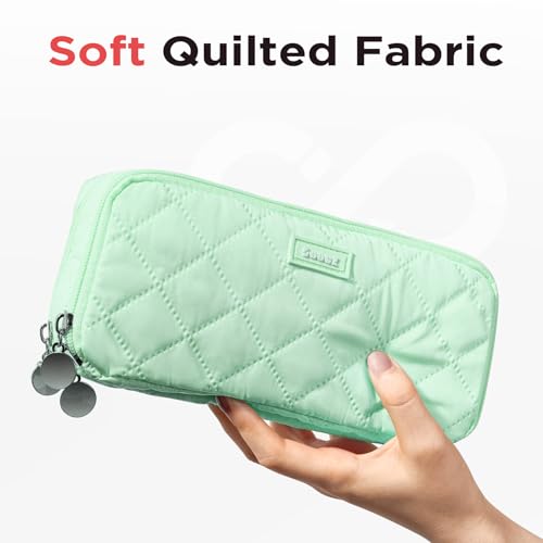 Image of Sooez Large Pencil Case Pouch, Extra Big Pencil Bag with 8 Compartments, Pen Bag Wide Opening, Soft Quilted Pencil Pouch Organizer with Zipper, Portable Pencil Case for Teen Girls, Green