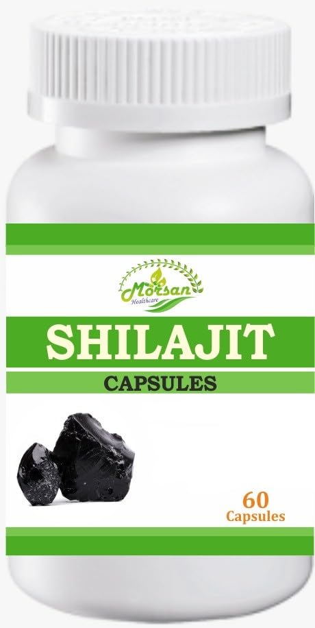 Shilajit (Asphaltum) Capsules, Pack of 1 x 60 x 500 mg .Veg. Capsules, Containing Pure and Natural Herbs