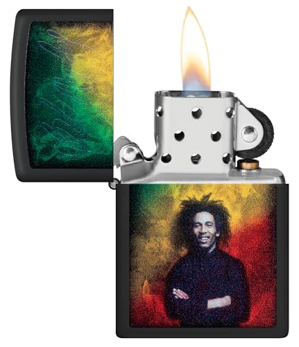 Image of Zippo Black Light Bob Marley Design Black Matte Pocket Fuel Refillable Windproof Lighter, BIS Certified