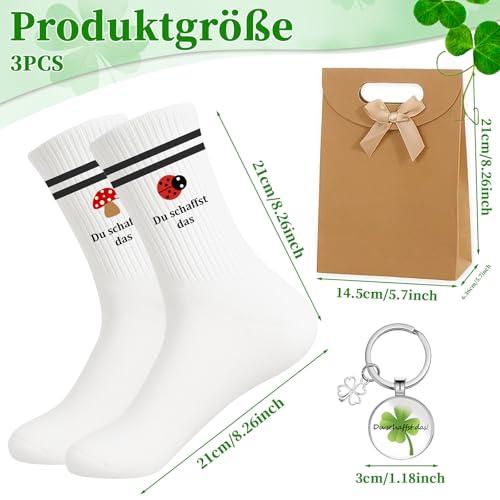 Scinzene Glücksbringer Prüfung Set Mit Socken Schlüsselanhänger Und Geschenkbeutel, Glückssocken Du Schaffst Das, Glücksbringer Abitur Geschenkidee Für Frauen Männer Schule Studium Motivation Set
