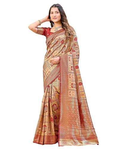 Image of SIRIL Women's Banarasi Soft Silk Blend Banarasi Jacquard Saree With Unstitched Blouse Piece