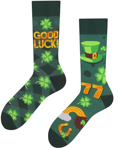 TODO Chaussettes femme et homme Colors - Good Luck - Saint-Patrick avec fer à cheval et chaudron d'or - 777 - Funny avec un motif rigolo et multicolore