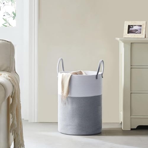 Image of Laundry Basket for Clothes | Cotton Rope Laundry Hamper with Handles | Foldable Woven Storage Basket for Bedroom & Living Room | Clothes, Toys & Blanket Organizer | 38 x 38 x 46 cm