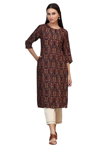 Image of W for Woman Pink Bold Geometric Printed Pure Cotton Straight Kurta