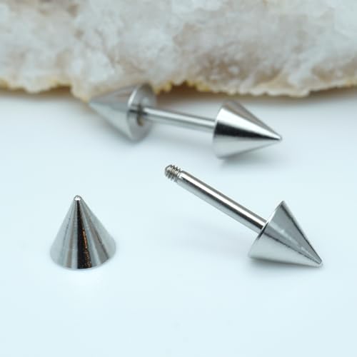 14G 16G 2PCs Surgical Stainless Steel Spike Cartilage Earring, Silver Helix Piercing Jewelry, Industrial Barbell3