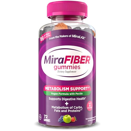 MiraFIBER Gummies from The Makers of MiraLAX 8g Per Serving with B Vitamins Metabolism Support Gut Health for Men & Women Prebiotic Fiber Gummies for Adults Mixed Fruit Flavor 72Ct