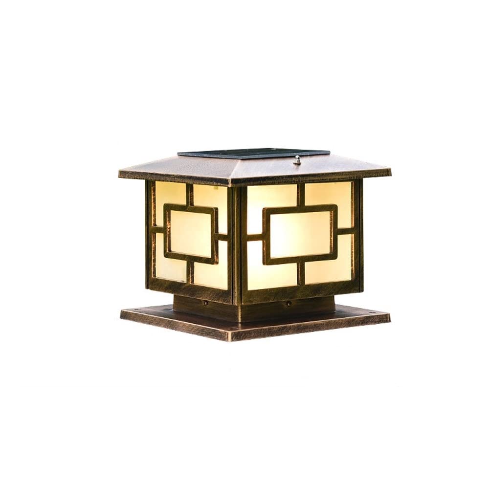 Vintage Tricolore Gradation Lampe Solaire Intelligent Télécommande LED Super Lumineuse Paysage Street Lighting Professionnel IP54 Étanche Alliage d'aluminium Pilier Lanterne Rétro,Brass-XL