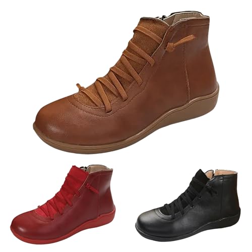 Winter Boots For Women Ankle Zipper Mid Calf Boots For Women Wide Calf Vintage Lace Up Wedge Low Heels Non Slip Shoe4